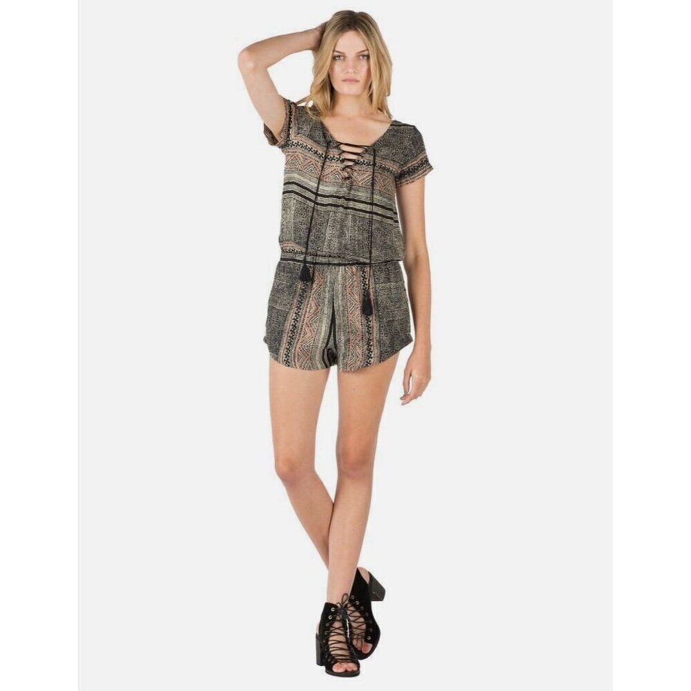 CLEOBELLA New Black Print SHAKIRA Short Sleeve Mini Jumpsuit Romper Medium